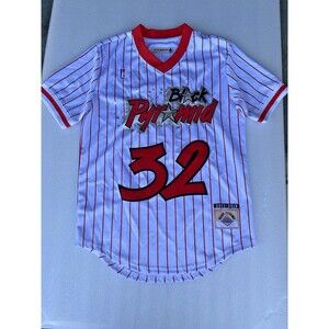 Black Pyramid Pin Stripe Embroidered Baseball Jersey Red White Size M Bulls